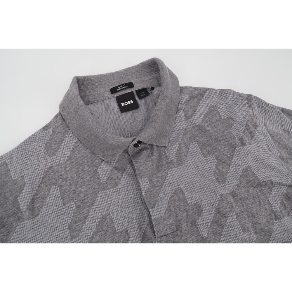 Hugo Boss Polo‎ Shirt Mens XL Slim Fit Penrose Jersey Cotton Gray Houndstooth